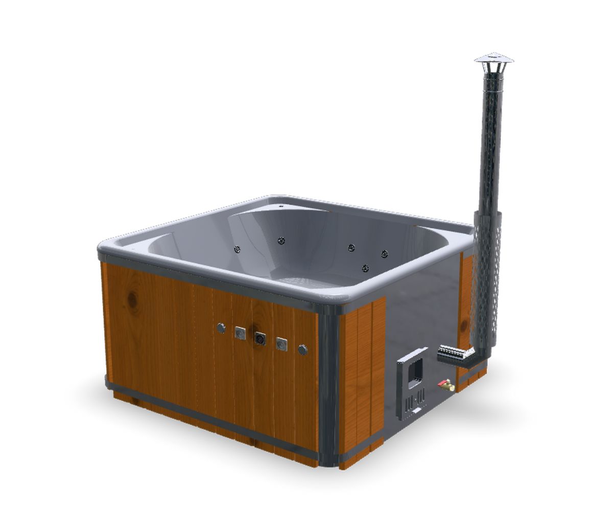 Vildmarksbad Premium - firkantet med integreret ovn